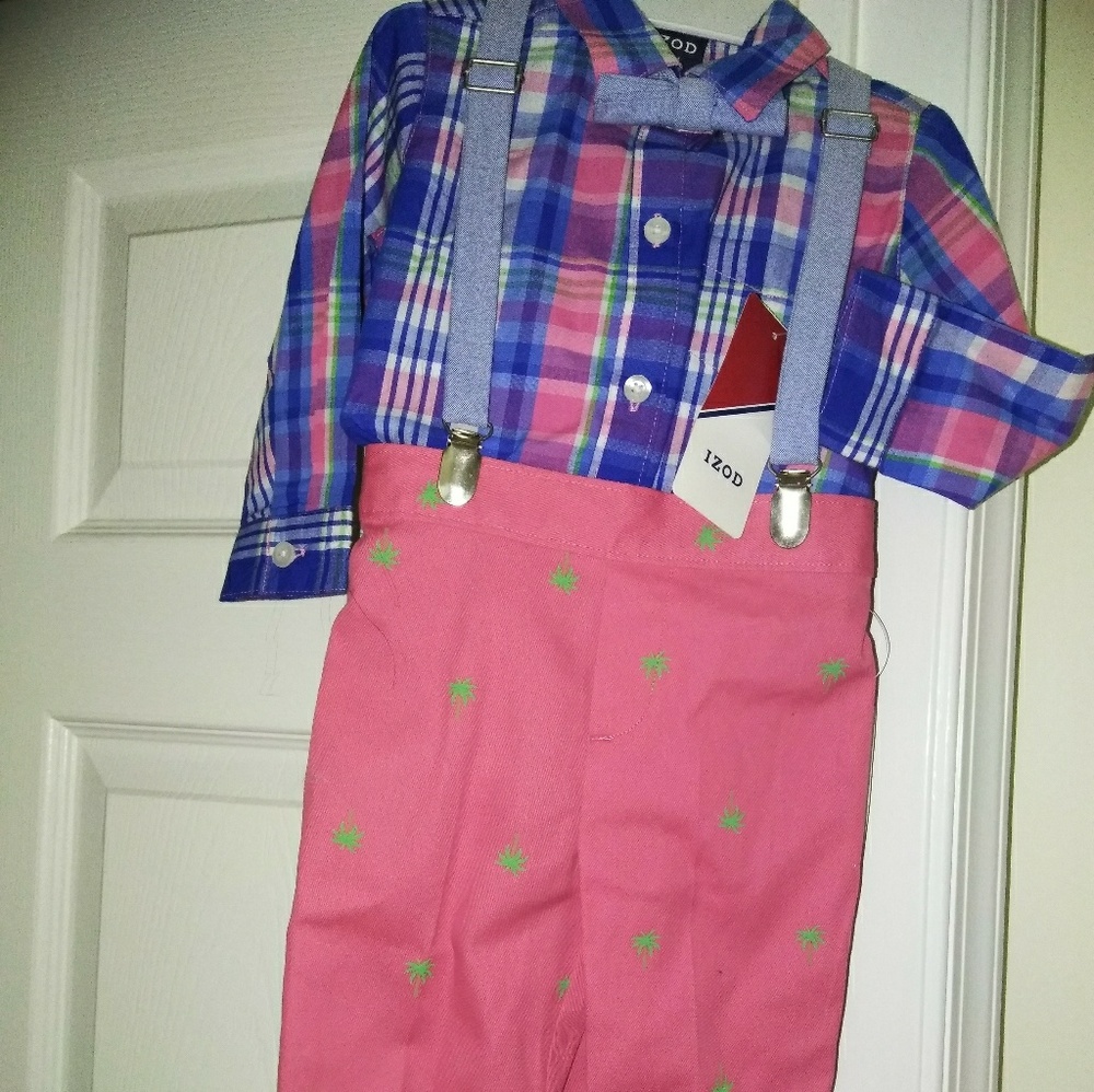 4 piece plaid suspender boys IZOD set.